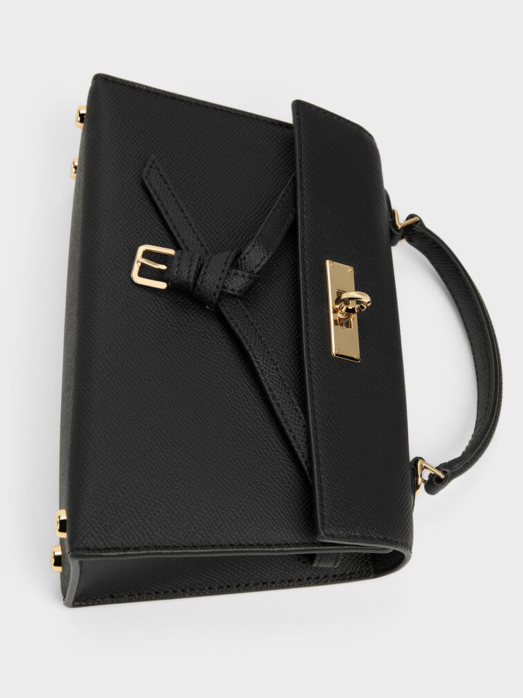 Tricha Knotted-Belt Top Handle Bag, Black, hi-res