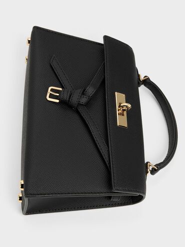 Tricha Knotted-Belt Top Handle Bag, Black, hi-res