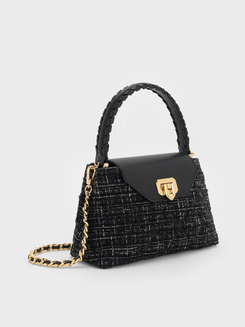Arwen Tweed Quilted Top Handle Bag, Black Tweed, hi-res