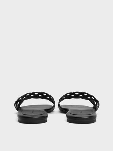 Cut-Out Slide Sandals, Black, hi-res