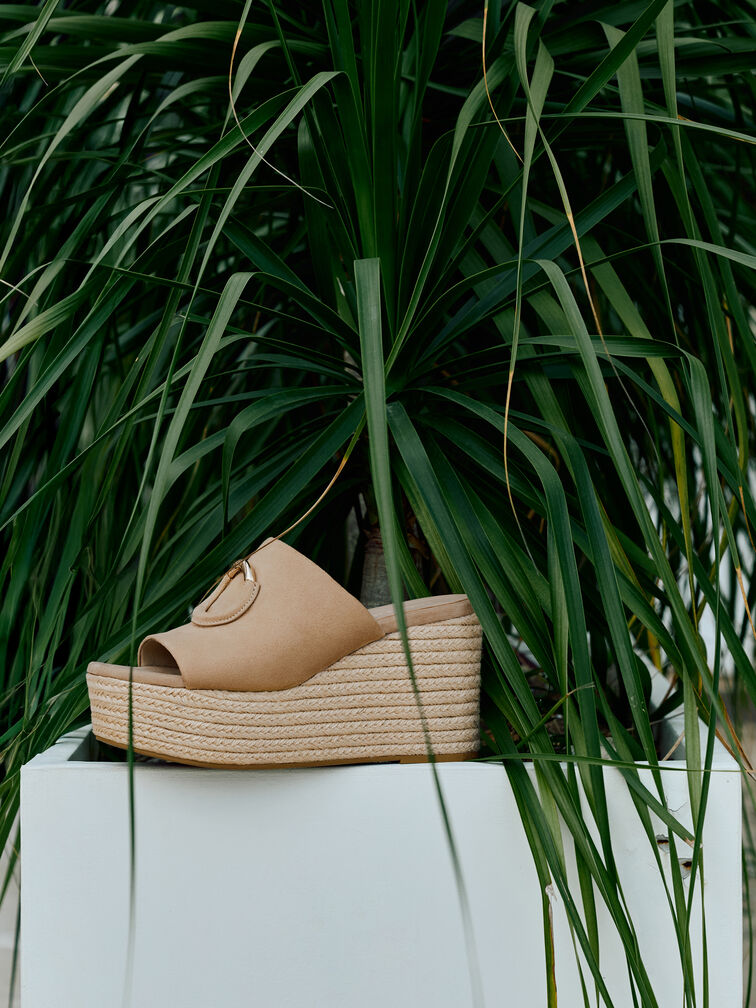 Faux Suede Metallic-Accent Espadrille Wedges, Sand, hi-res