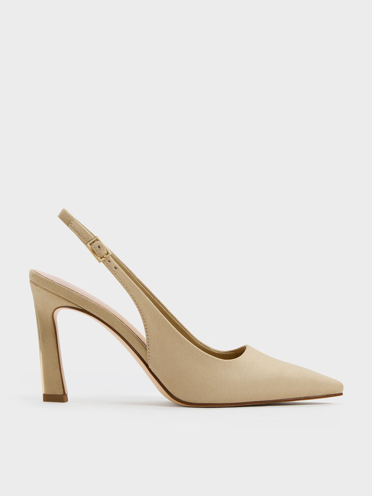 Kerra Faux Suede Pointed Slingback Pumps, Beige, hi-res