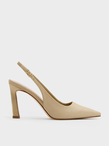 Kerra Faux Suede Pointed Slingback Pumps, Beige, hi-res