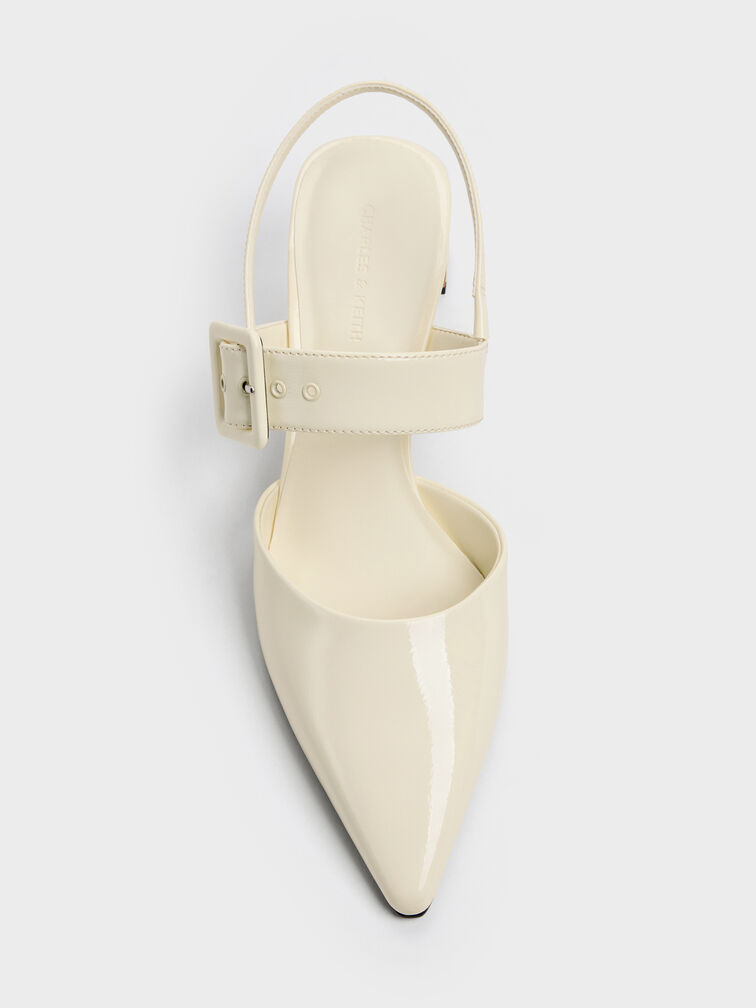Patent Buckled Pointed Slingback Pumps, Butter, hi-res