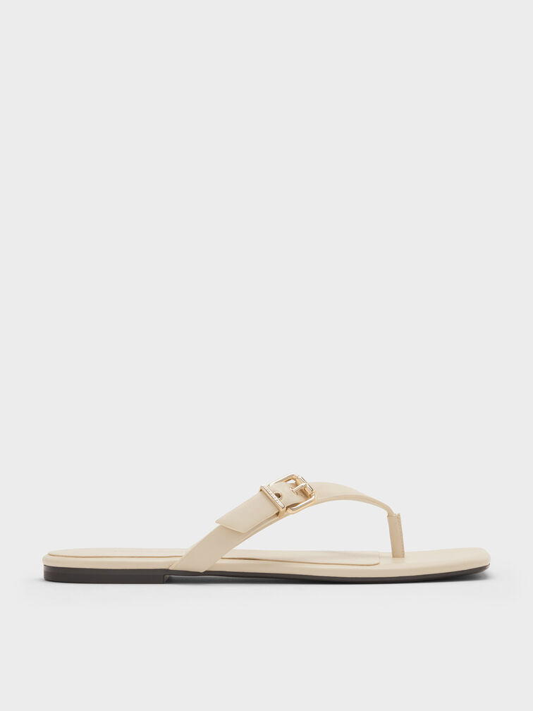 Buckled Thong Sandals, Chalk, hi-res