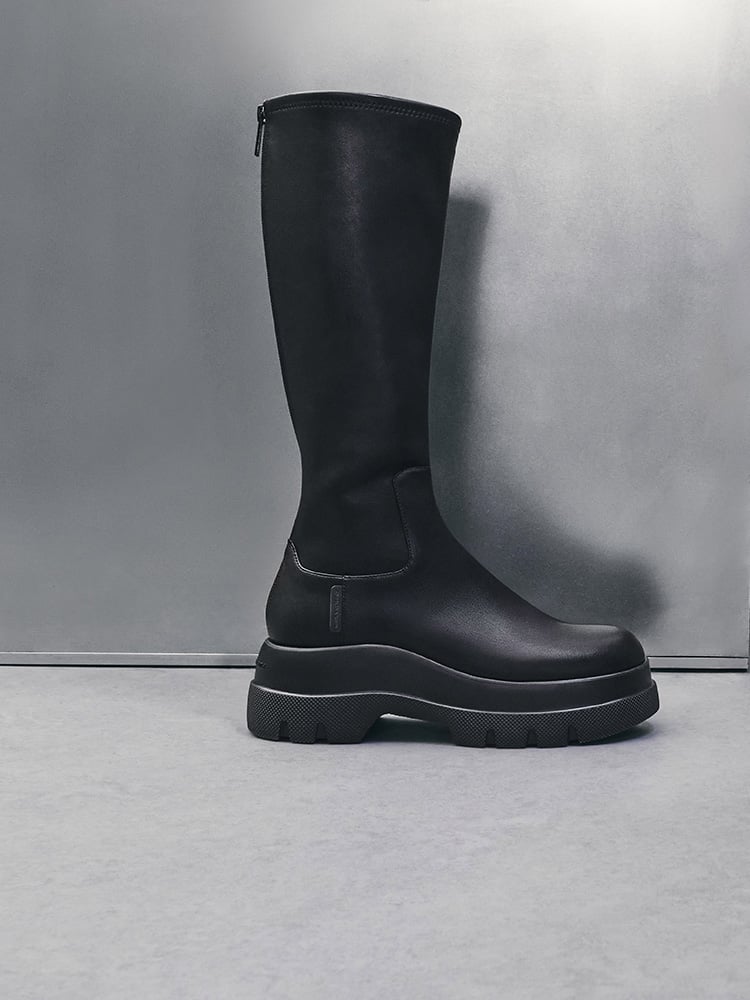 Light Grey Louise Burnished Knee-High Boots - CHARLES & KEITH